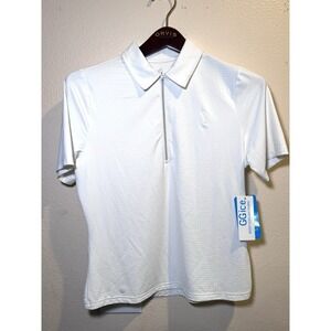 GG Blue Women's Golf Polo Shirt-S‎ 1/4 Sleeve/Zip White Body Cooling Luxe Sport
